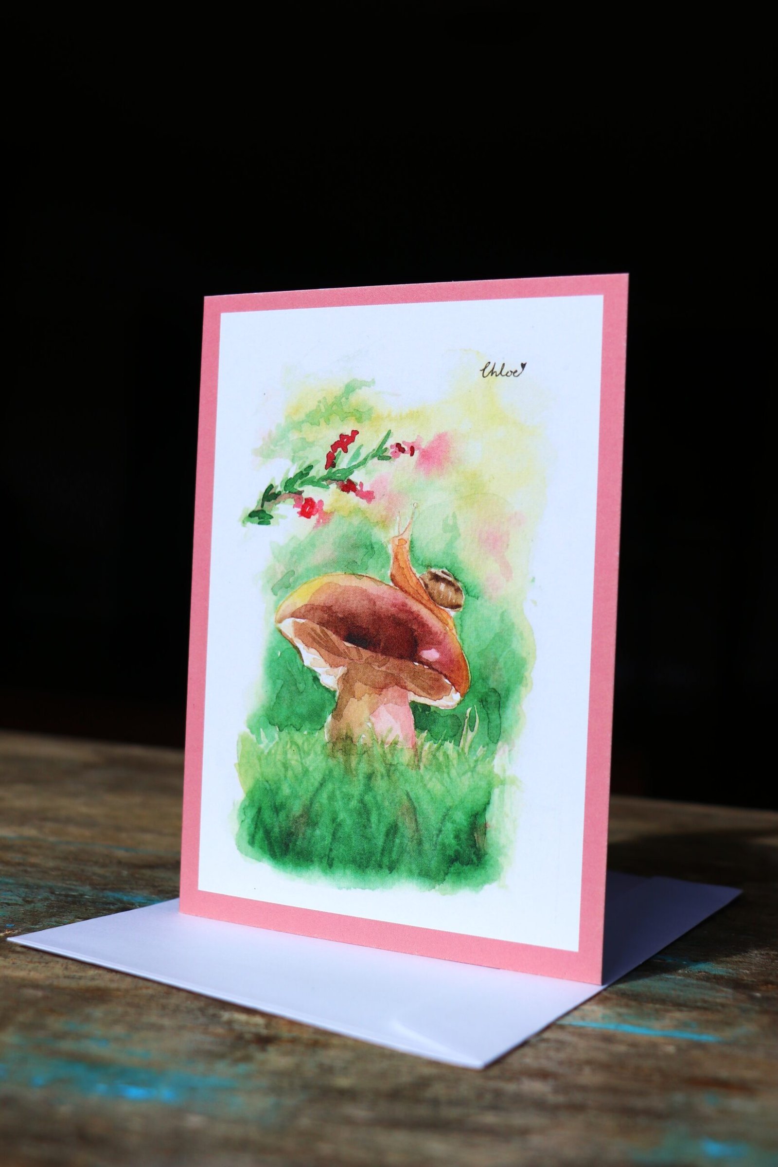 Snail On A Mushroom - Greeting Card